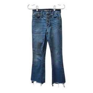 Madewell Cali Demi Boot Jeans Womens Size 24‎ Button Fly Raw Hem Blue Denim